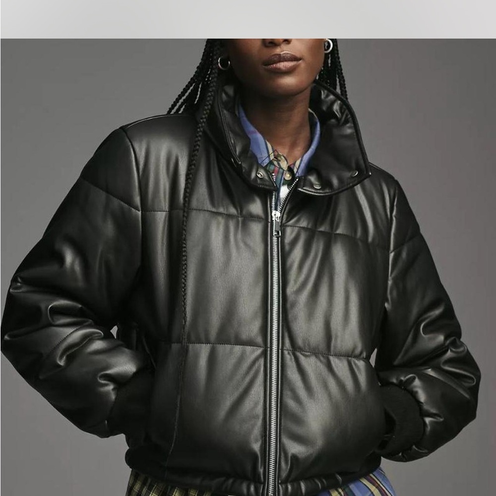 Anthropologie Black leather Puffer Jacket